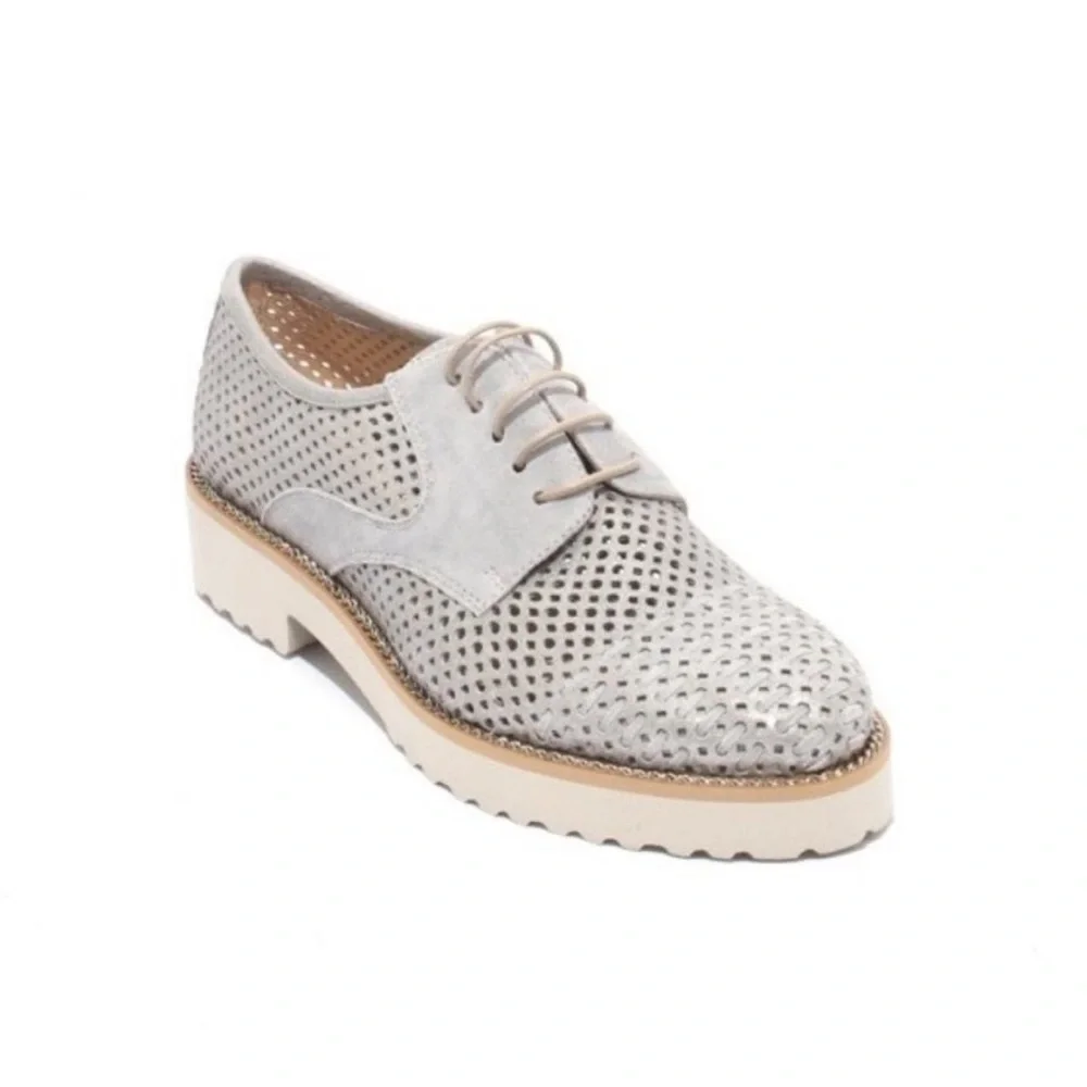 ITALIAN Luca Grossi Sparkly Gray Suede Silver Lace-Up Shoes - Picture 1 of 16